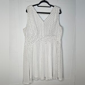 Lane Bryant White Polka Dot Dress  Knee Length Sleeveless V Neck Empire Waist 20